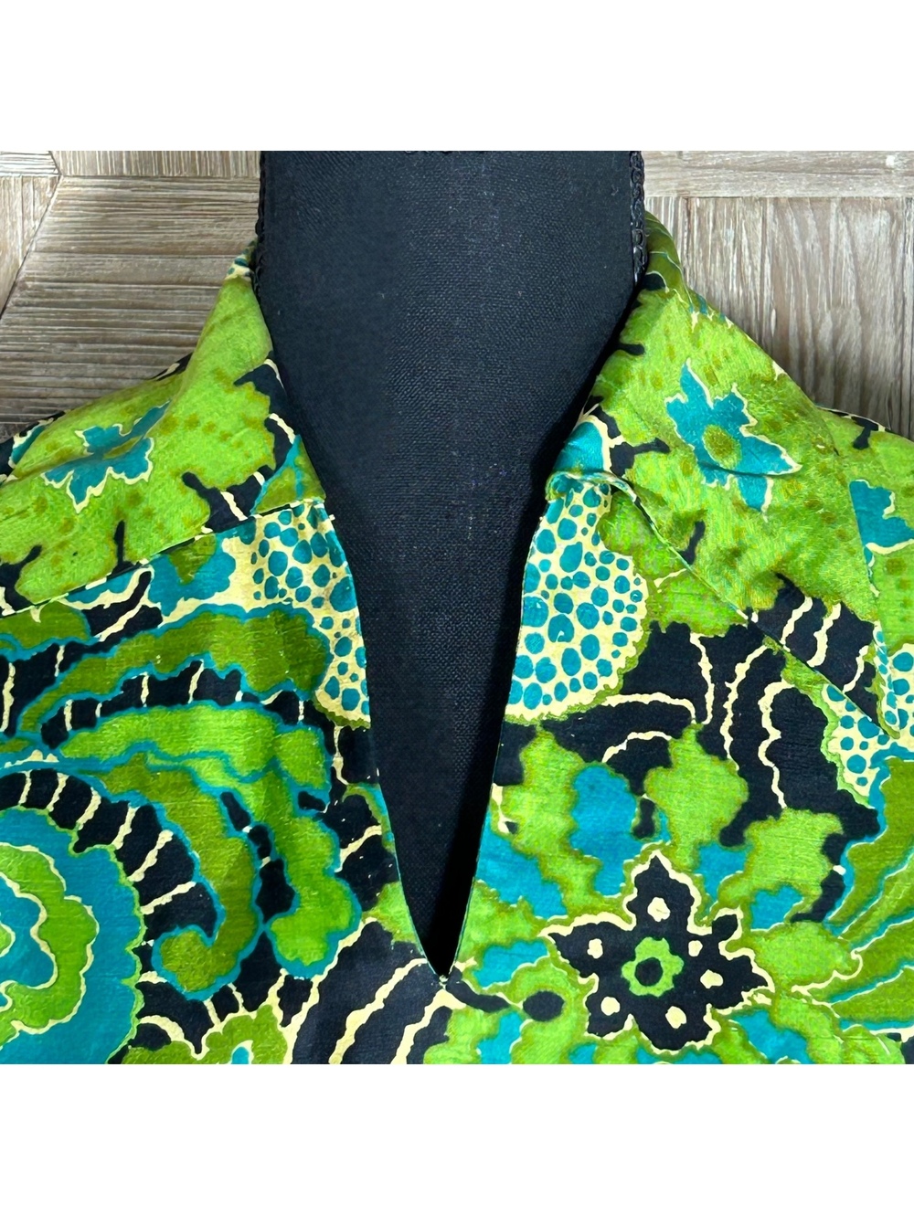 Vintage 70s Retro Silk Long Sleeve Belted Shirt Dress Green Floral Midi S/M Mod - Picture 7 of 12